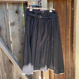 Revintaria Aurora Black Linen with Lace Midi Skirt